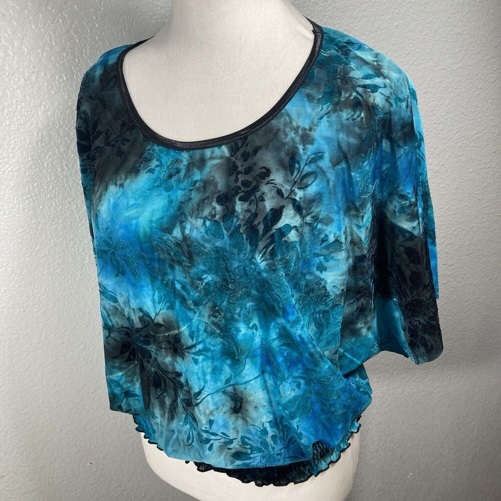 Y2K Top Blouse Velvet Burnout S Floral Blue Black Whimsigoth Fairy Grunge 90s